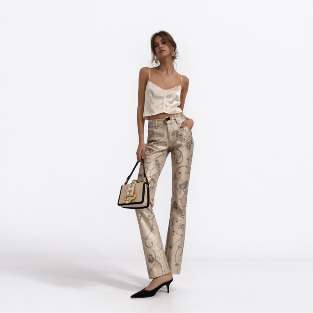 100% real leather pants Carlisle flower print detail size 26